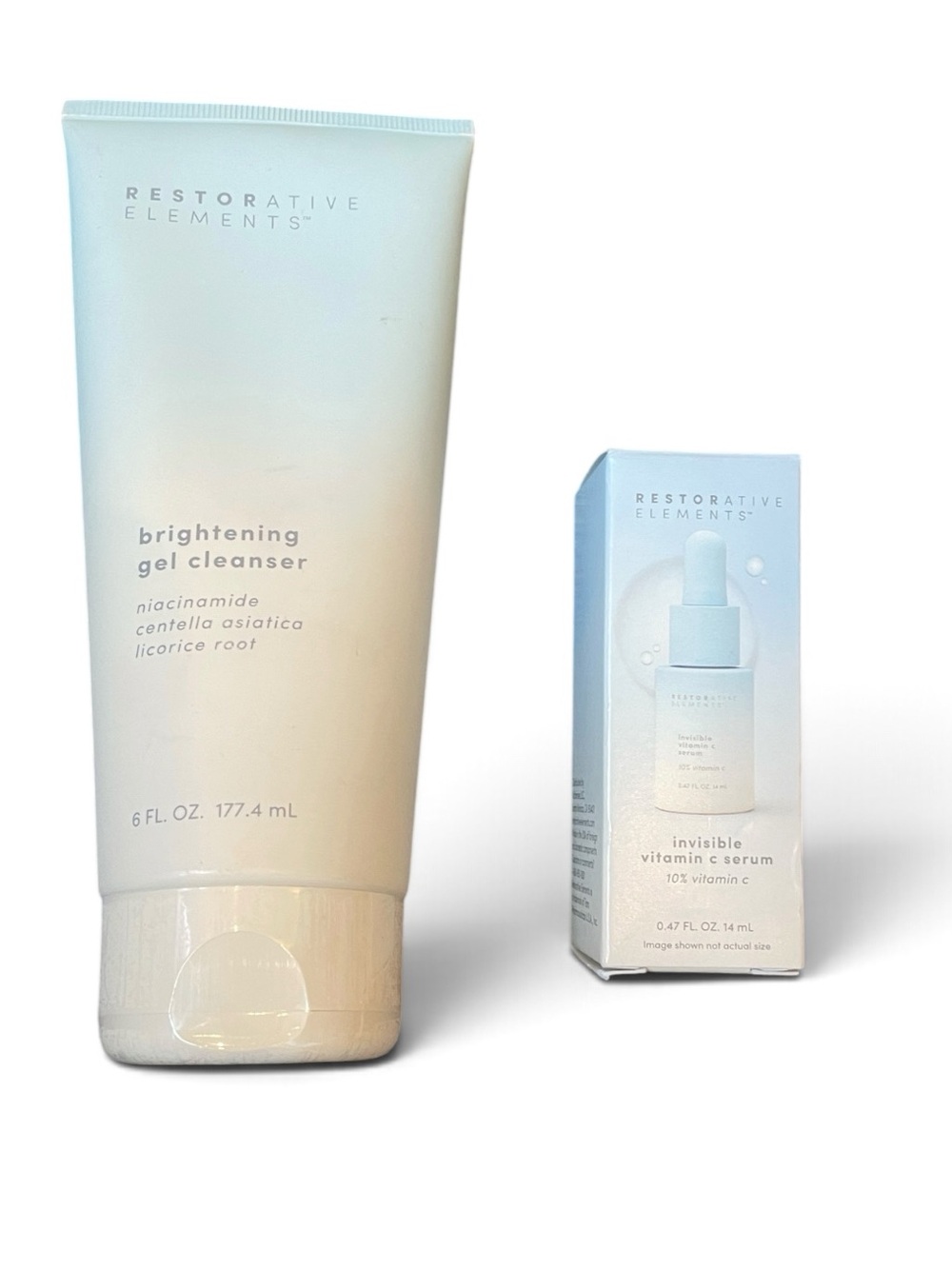 Restorative Elements Brightening Gel Cleanser & Invisible Vitamin C Serum NEW